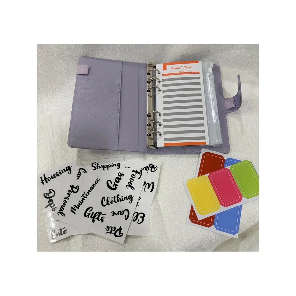 Lavender Cash Stuffing Budget Envelope System Binder with Stickers A6 6-Ring